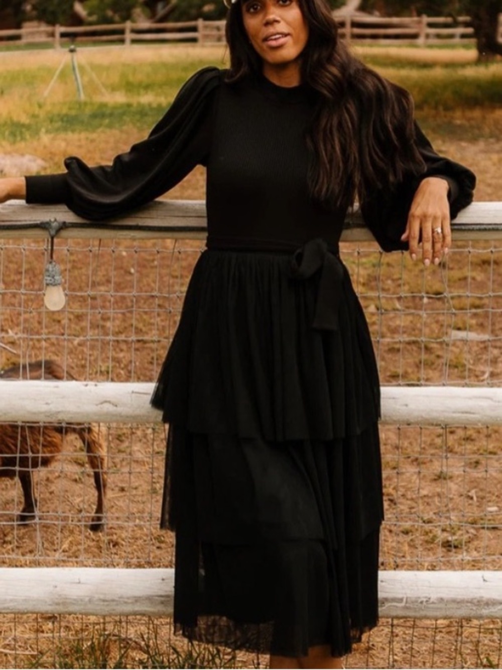 NEW Ivy City Co Cosette Midi Dress Black Ribbed Tulle Tiered Womens 1X - Picture 2 of 14
